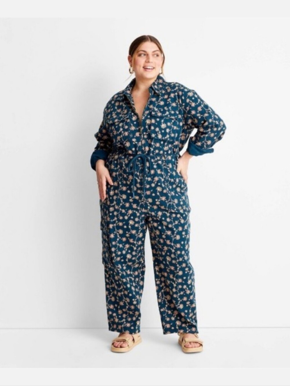 Floral Print Utility Jumpsuit Plus Size